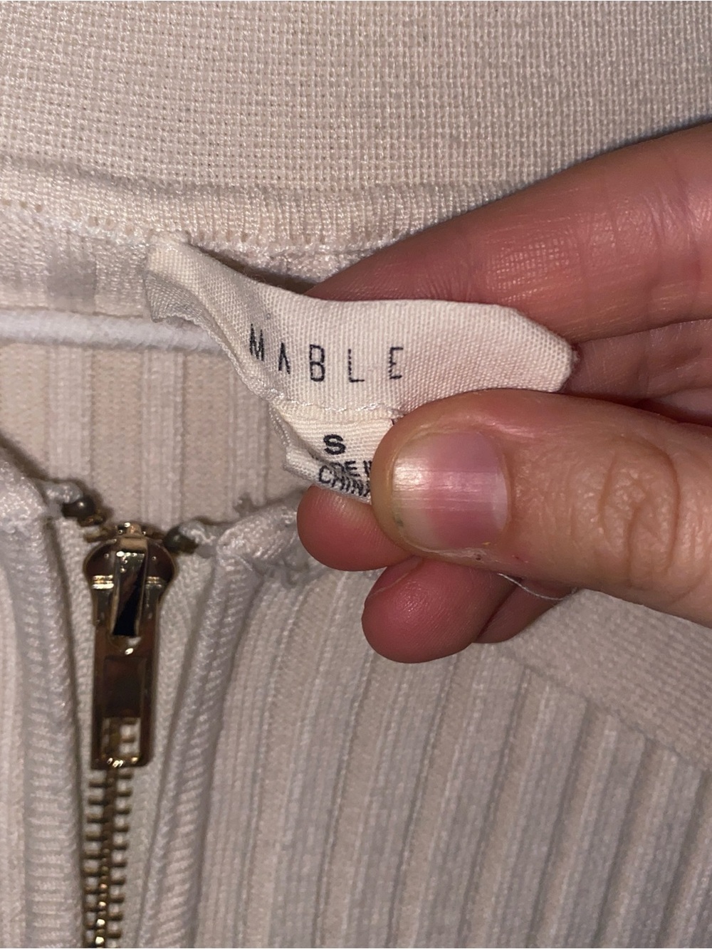 MARBLE Cream Ribbed Zip-Front Collared Top - Picture 2 of 3
